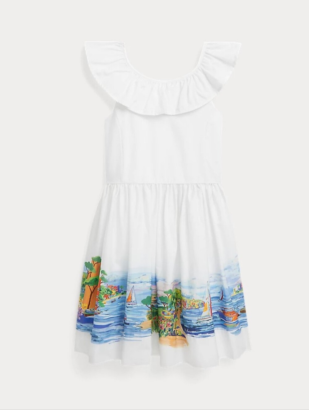 NWT Polo by Ralph Lauren Seaside-Print Ruffled Cotton Dress